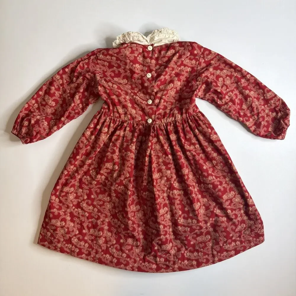 Vintage Traditions Pamela Kline Girls Dress Size 3T Red Floral Cottagecore